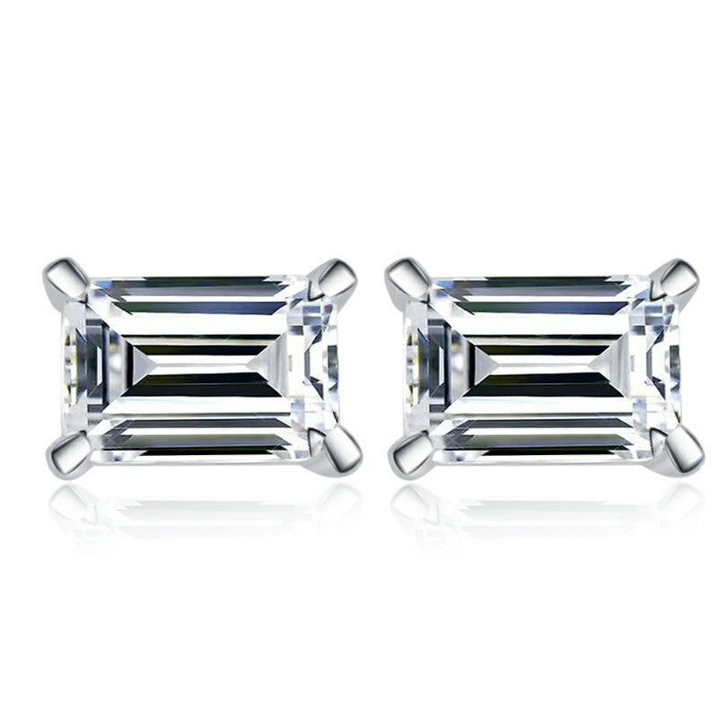 【#302】925 Sterling Silver Emerald Cut Moissanite Stud Earrings Sparkly Clear Gemstone Ear Ring Jewelry for Women Gift