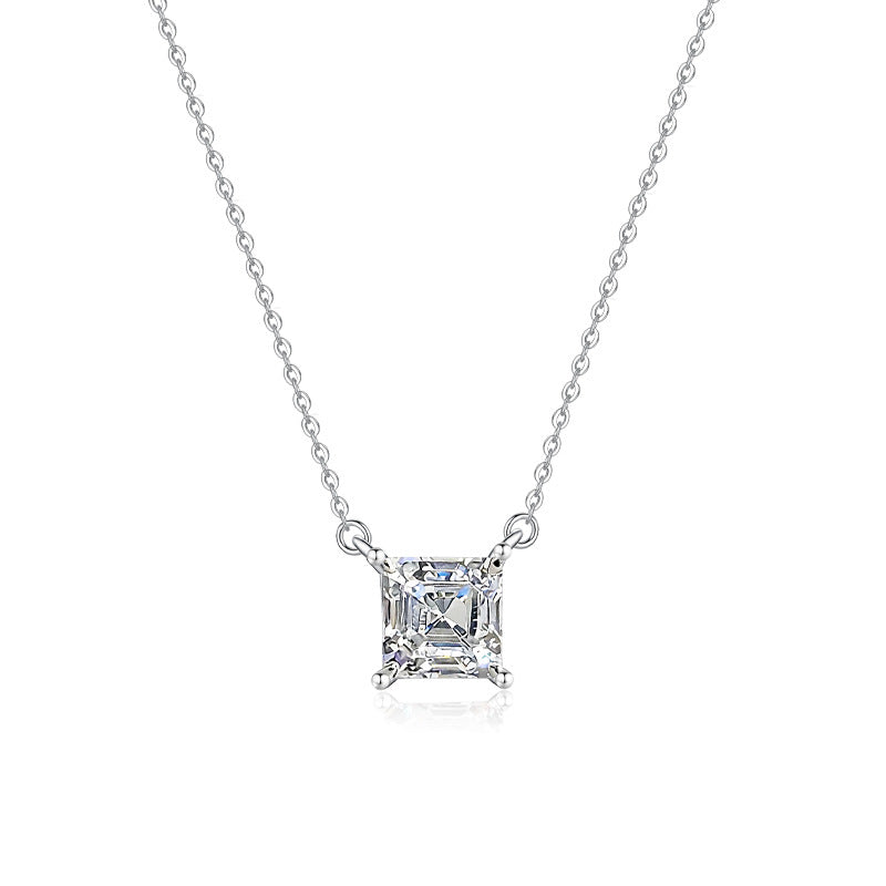 【#335】S925 Sterling Silver Moissanite Princess Cut Pendant Necklace Sparkling Solitaire Chain Fine Jewelry Gift for Women
