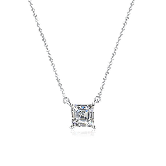 【#335】S925 Sterling Silver Moissanite Princess Cut Pendant Necklace Sparkling Solitaire Chain Fine Jewelry Gift for Women