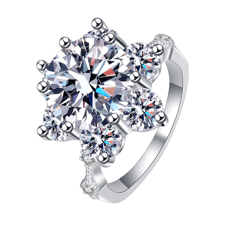 【#331】S925 Sterling Silver Moissanite Ring Snowflake Flower Halo Sparkle Engagement Promise Rings for Women Fine Jewelry Gift