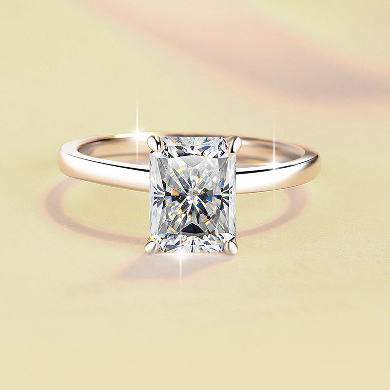 【304】925 Sterling Silver Moissanite Radiant Cut Solitaire Ring for Women Radiant Cut Sparkling Engagement Promise Ring Jewelry Fine Gifts
