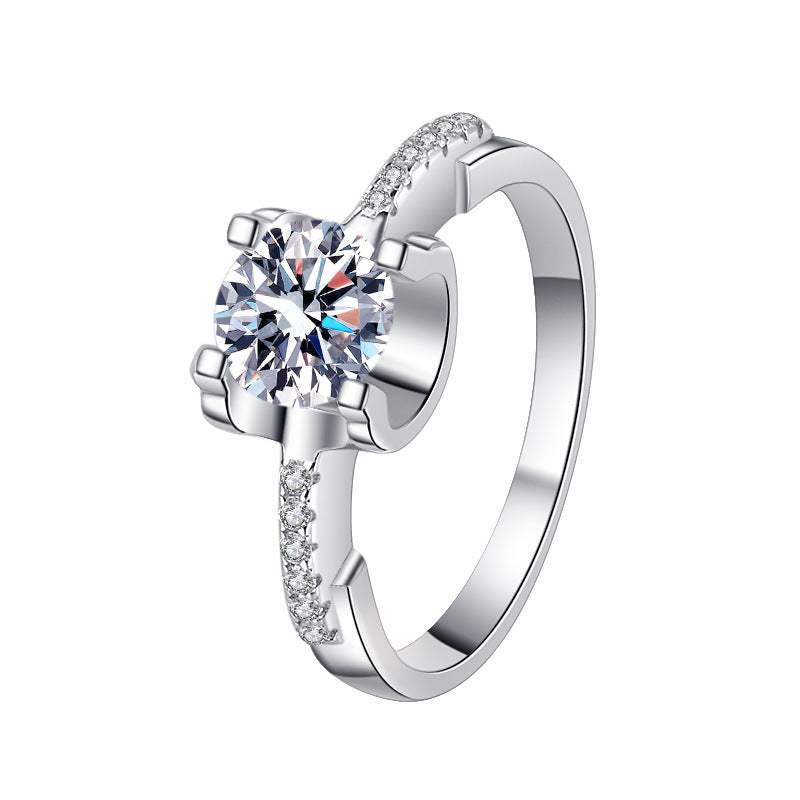 【#345】925 Sterling Silver Moissanite Ring Round Cut Sparkly Solitaire Engagement Ring Accessories Gift for Women