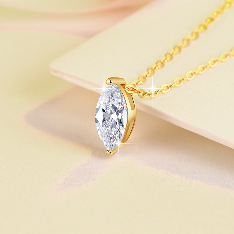 【#305】Marquise Cut Moissanite Pendant Necklace in 925 Sterling Silver | 1ct Solitaire | D Color VVS1 | Chain Included