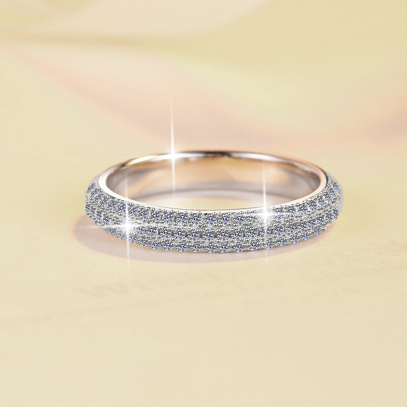 【#334】925 Sterling Silver Moissanite Ring Multi Row Pavé Sparkle Wedding Band Fine Jewelry Gift for Women