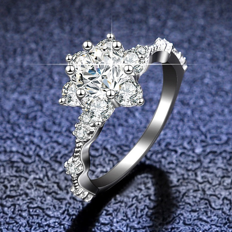 【#331】S925 Sterling Silver Moissanite Ring Snowflake Flower Halo Sparkle Engagement Promise Rings for Women Fine Jewelry Gift