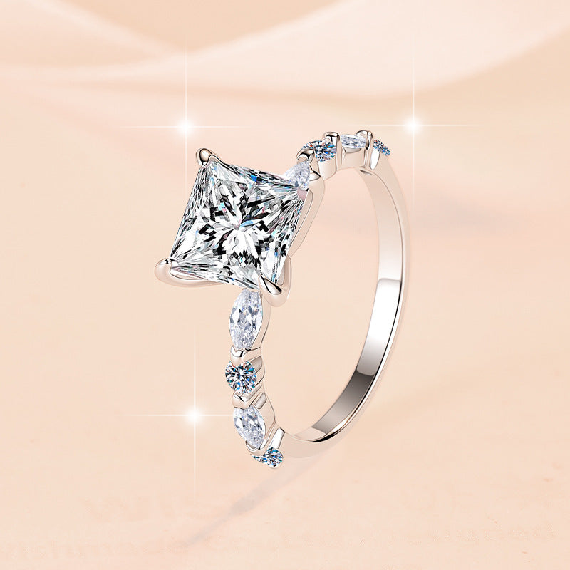 【#340】925 Sterling Silver Princess Cut Moissanite Ring Square Sparkling Engagement Promise Rings Fine Jewelry for Women Gift