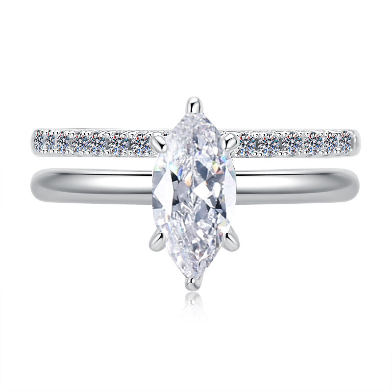 【#338】S925 Sterling Silver Marquise Cut Moissanite Ring Set Elegant Stackable Bridal Wedding Engagement Rings for Women Jewelry