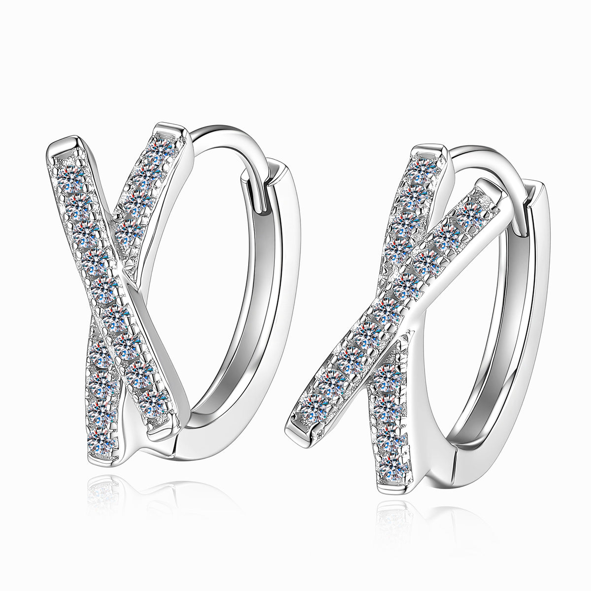 【#320】925 Sterling Silver Moissanite Huggie Earrings Criss Cross X Shape Hoop Earrings Sparkling Jewelry Gift for Women