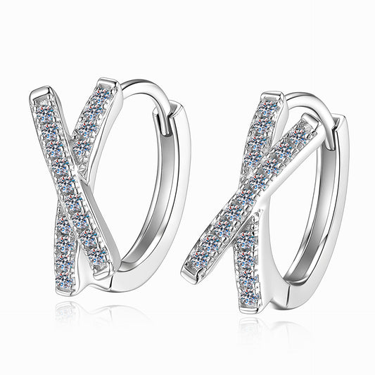 【#320】925 Sterling Silver Moissanite Huggie Earrings Criss Cross X Shape Hoop Earrings Sparkling Jewelry Gift for Women