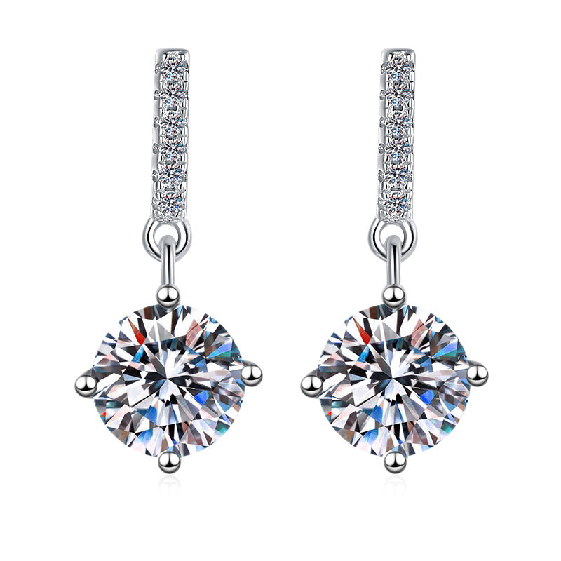 【#342】925 Sterling Silver Moissanite Drop Earrings Sparkling Round Cut Dangle Earrings for Women Anniversary Party Jewelry Gift