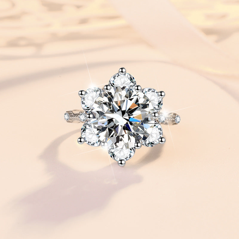 【#331】S925 Sterling Silver Moissanite Ring Snowflake Flower Halo Sparkle Engagement Promise Rings for Women Fine Jewelry Gift