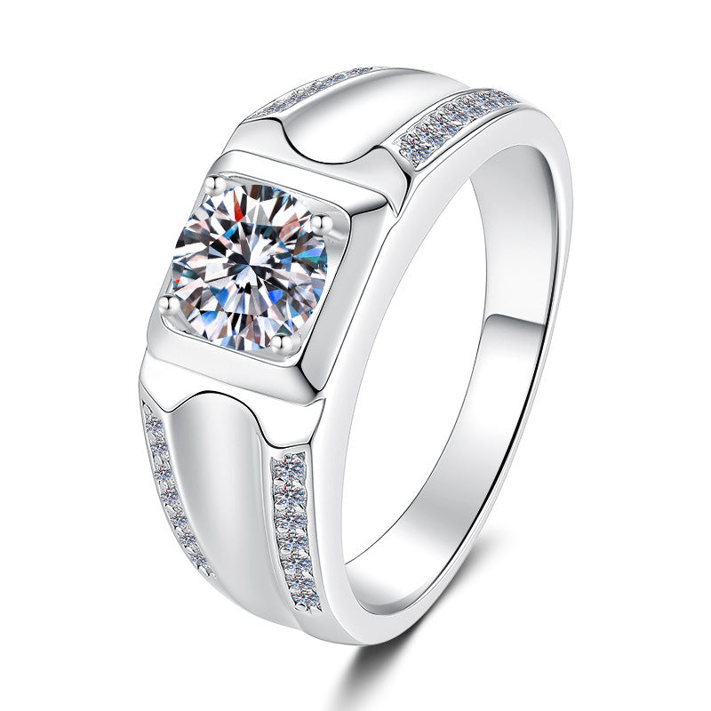 【#333】925 Sterling Silver Ring for Men Classic Round Cut Moissanite Solitaire Wedding Engagement Statement Ring Jewelry