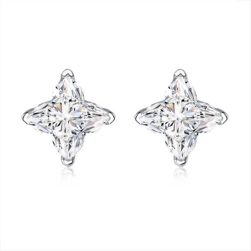 【#307】925 Silver Real Moissanite Four Point Star Earrings Shiny Fine Jewelry Trendy Gift for Women Girls