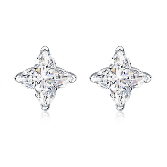 【#307】925 Silver Real Moissanite Four Point Star Earrings Shiny Fine Jewelry Trendy Gift for Women Girls