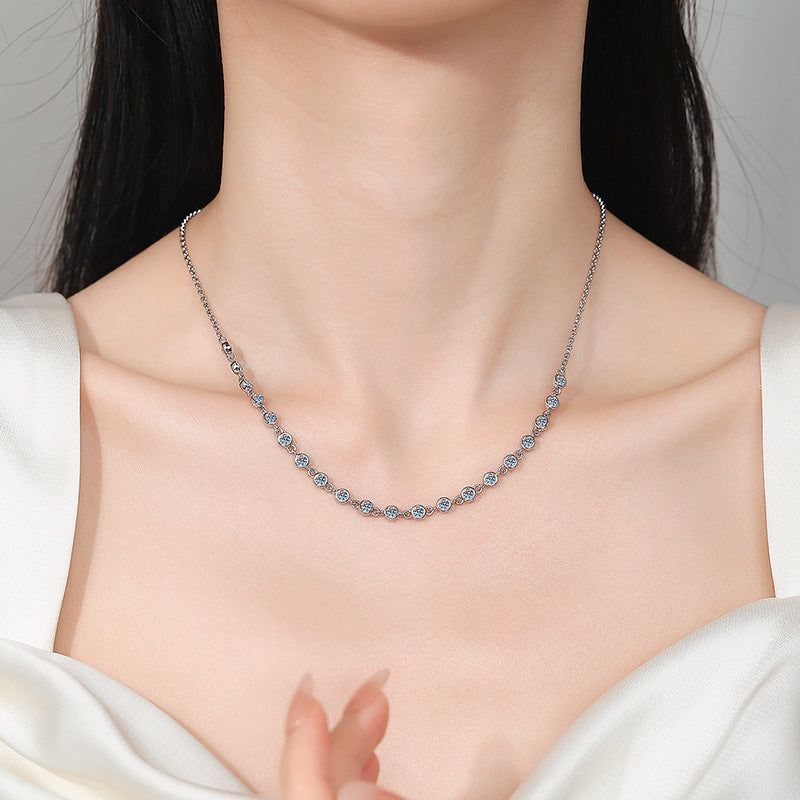 【#341】925 Sterling Silver Moissanite Tennis Choker Necklace Dainty Sparkling Chain Pendant for Women