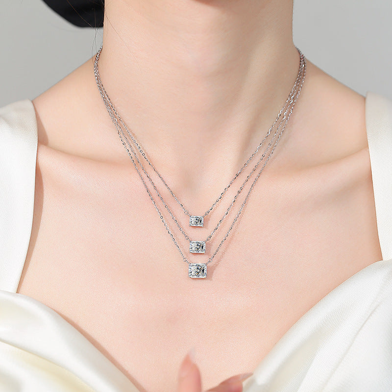【#339】925 Sterling Silver Moissanite Pendant Necklace Radiant Cut Square Gemstone Chain Jewelry Gift for Women