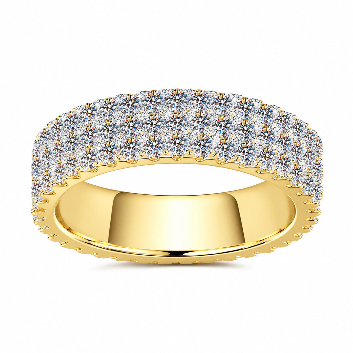 【#343】925 Sterling Silver Moissanite Ring 3 Rows Full Sparkling Gemstone Band Engagement Wedding Party Jewelry for Women