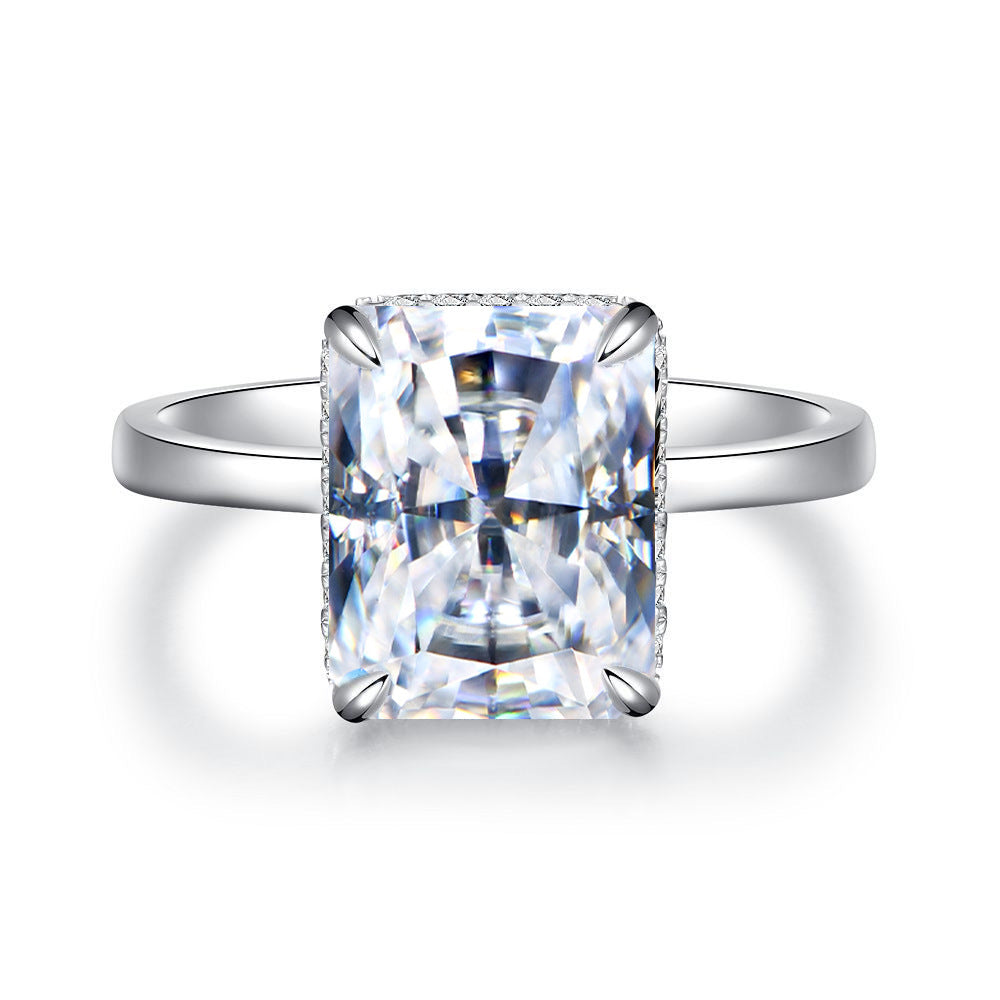 【H3】925 Sterling Silver 4CT Radiant Cut Moissanite Ring