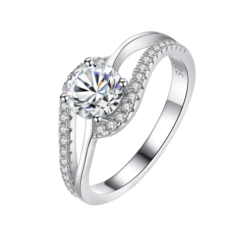【#310】925 Sterling Silver Moissanite Ring Round Cut Twist Band Sparkle Gemstone Promise Engagement Rings for Women Jewelry Gift