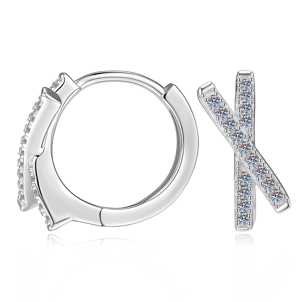 【#320】925 Sterling Silver Moissanite Huggie Earrings Criss Cross X Shape Hoop Earrings Sparkling Jewelry Gift for Women
