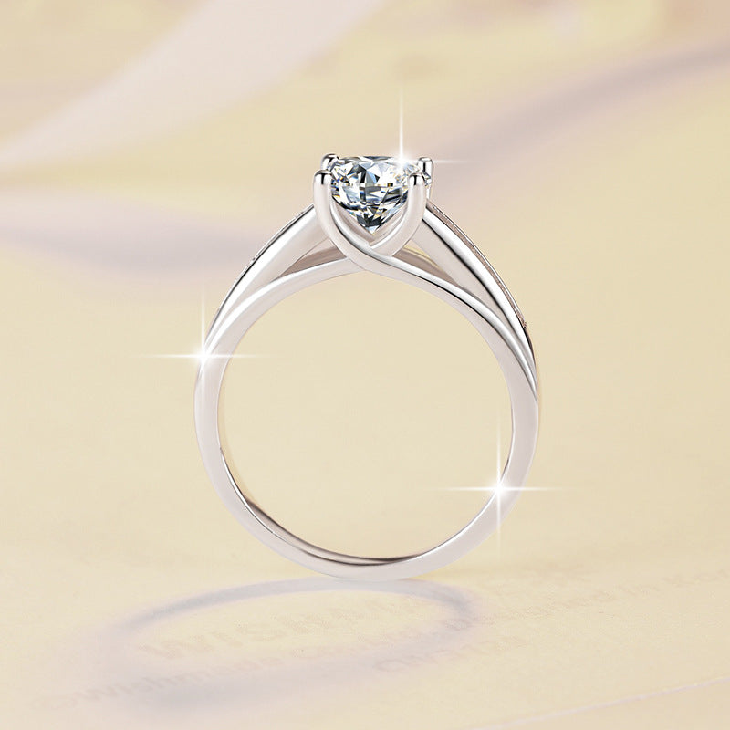 【#329】925 Sterling Silver Moissanite Ring Round Cut Solitaire Ring Side Stone Engagement Promise Rings for Women
