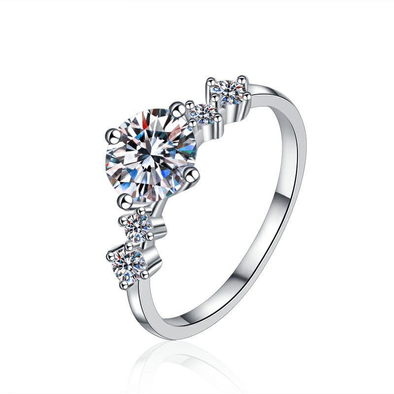 【#314】925 Sterling Silver 1ct Moissanite Ring Round Sparkle Engagement Wedding Promise Rings for Women Fine Jewelry Gift