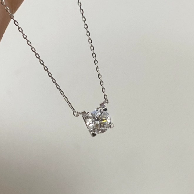 # 301  925 Sterling Silver Moissanite Necklace Round Cut Solitaire Pendant Box Chain Fine Jewelry Gift for Women