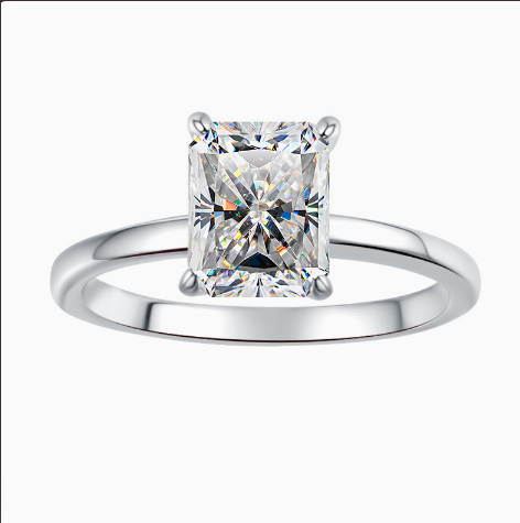 【304】925 Sterling Silver Moissanite Radiant Cut Solitaire Ring for Women Radiant Cut Sparkling Engagement Promise Ring Jewelry Fine Gifts
