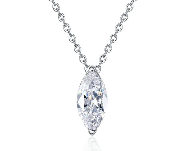 【#305】Marquise Cut Moissanite Pendant Necklace in 925 Sterling Silver | 1ct Solitaire | D Color VVS1 | Chain Included