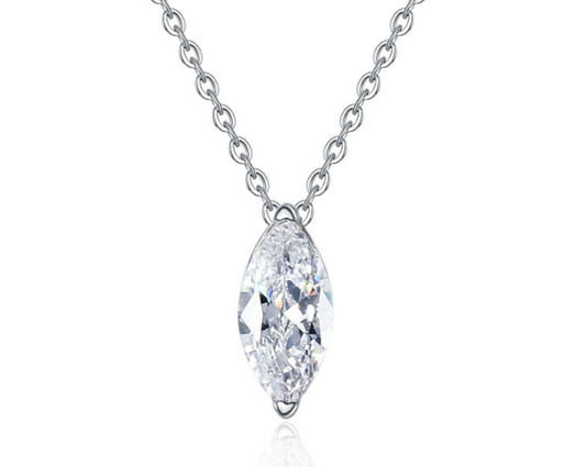 【#305】Marquise Cut Moissanite Pendant Necklace in 925 Sterling Silver | 1ct Solitaire | D Color VVS1 | Chain Included