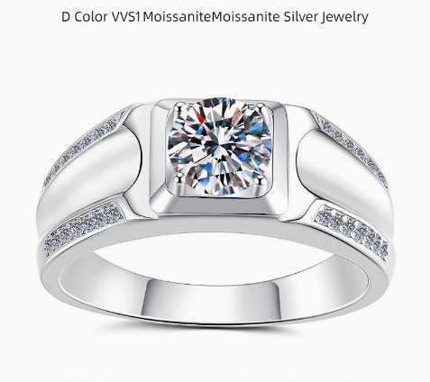 【#333】925 Sterling Silver Ring for Men Classic Round Cut Moissanite Solitaire Wedding Engagement Statement Ring Jewelry