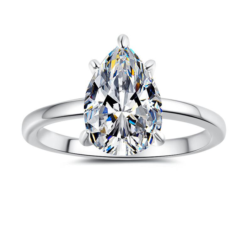 【#37】925 Sterling Silver Pear-Shaped Moissanite Ring