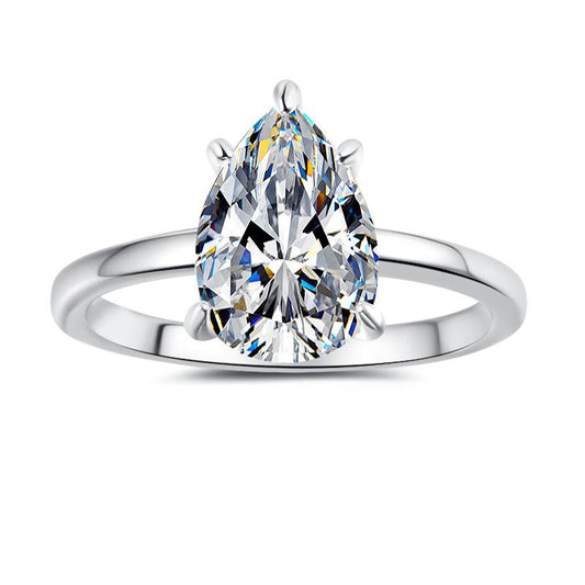 【#37】925 Sterling Silver Pear-Shaped Moissanite Ring