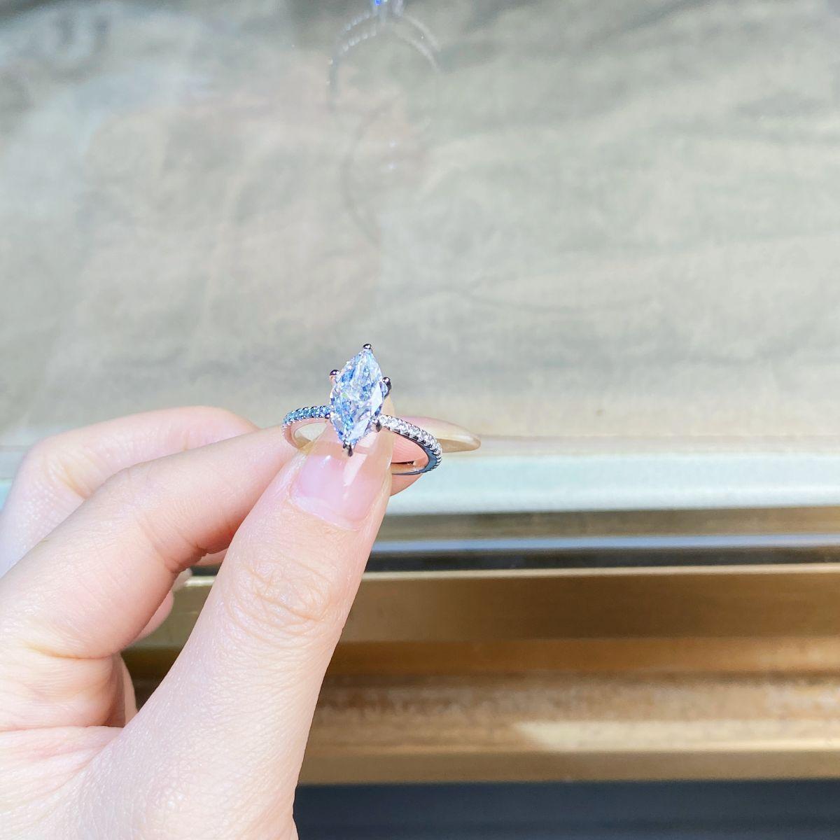【T17】925 Sterling Silver 2CT Marquise Cut Cubic Zirconia Ring