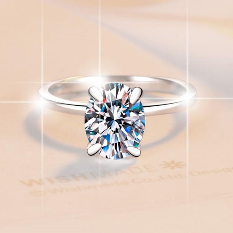 Four Claw Oval Solitaire Moissanite Ring For Engagement, Wedding And Giving Gift-Customizable Engraving