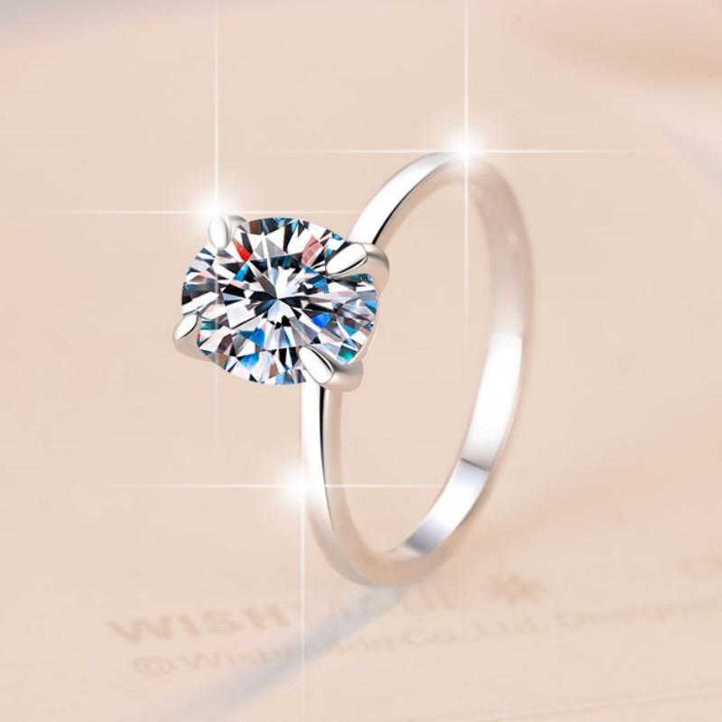 Four Claw Oval Solitaire Moissanite Ring For Engagement, Wedding And Giving Gift-Customizable Engraving