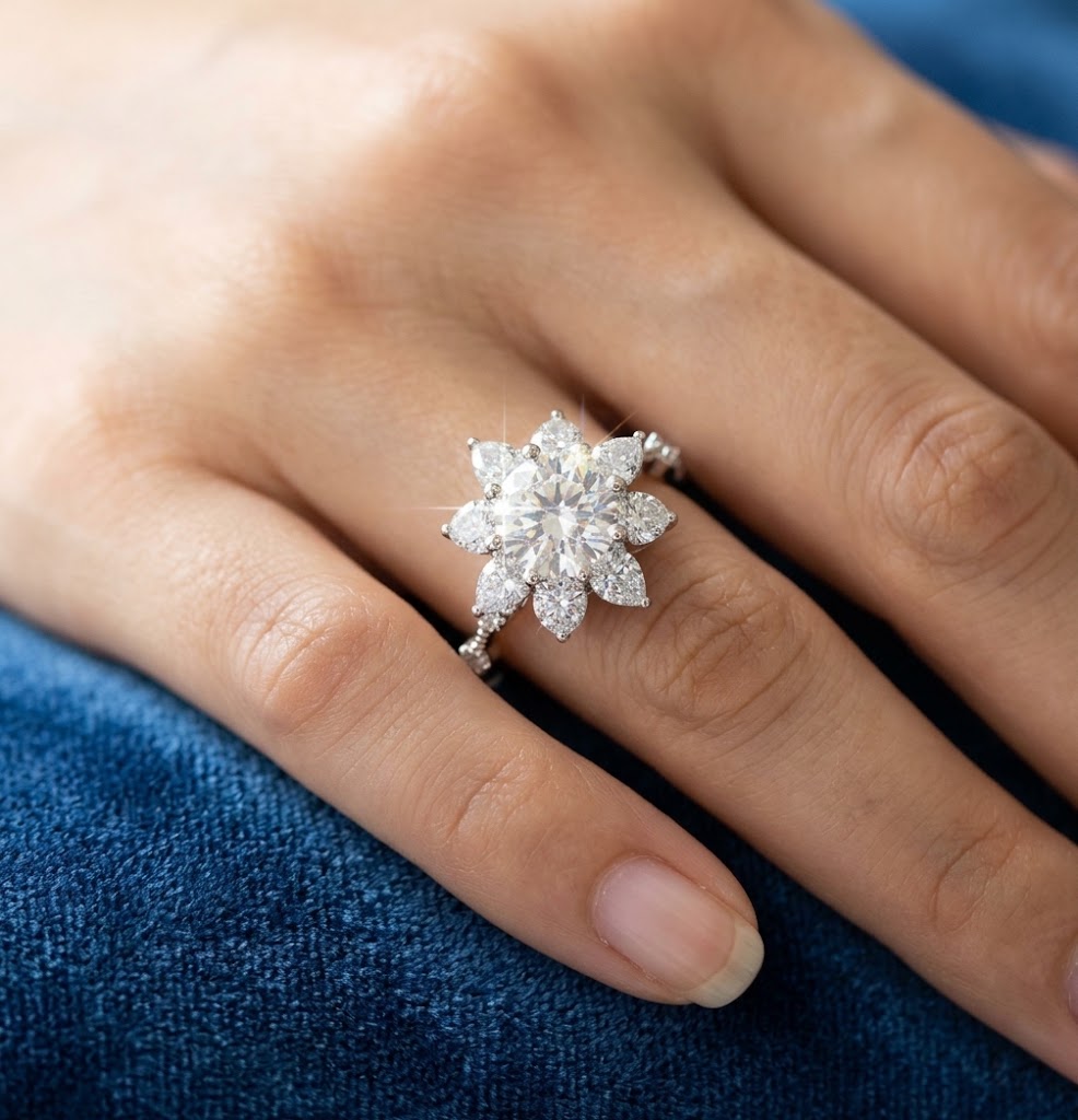 【#331】S925 Sterling Silver Moissanite Ring Snowflake Flower Halo Sparkle Engagement Promise Rings for Women Fine Jewelry Gift