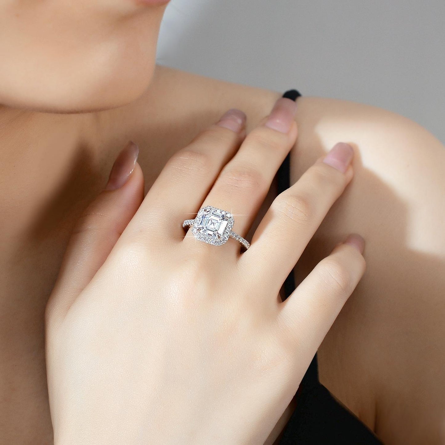 【#87】925 Sterling Silver 3CT Asscher Cut Moissanite Ring