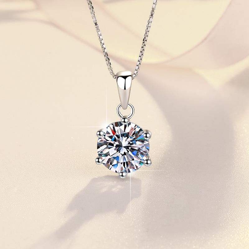 【#165】925 Sterling Silver Six-claw Crown Moissanite Pendant Necklace
