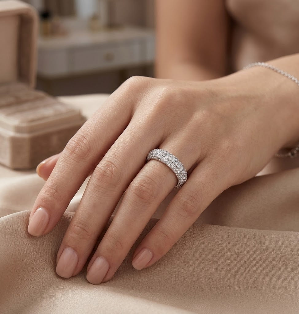【#334】925 Sterling Silver Moissanite Ring Multi Row Pavé Sparkle Wedding Band Fine Jewelry Gift for Women