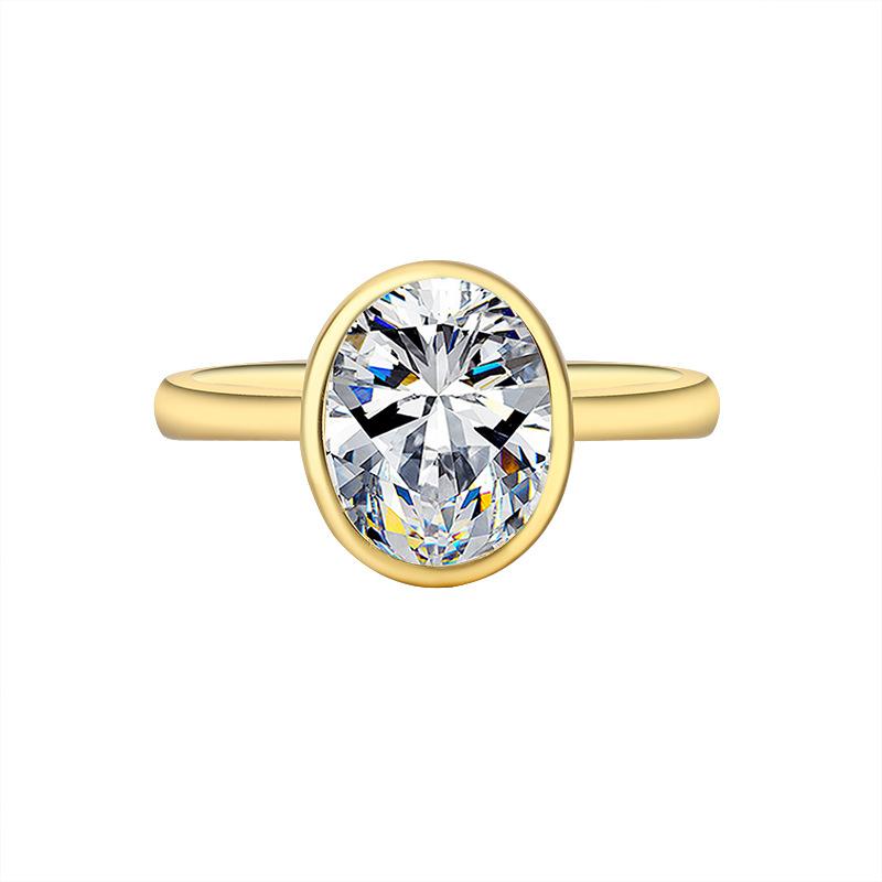 【#79】925 Sterling Silver 2CT Bezel Setting Oval Synthetic Moissanite Ring