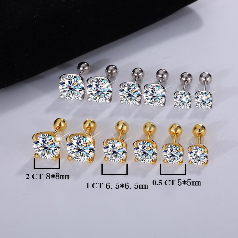 【#164】925 Sterling Silver Four Prong Moissanite Stud Earrings