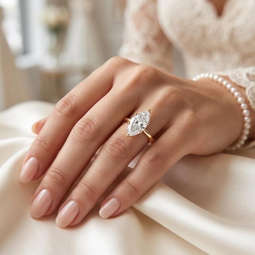 【E111】925 Sterling Silver Four Prong Setting 2CT Marquise Cut Moissanite Ring-Customizable Engraving