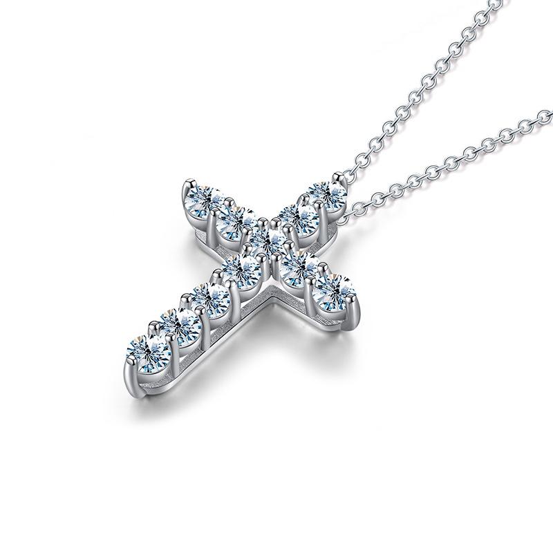 【#181】925 Sterling Silver Cross Moissanite Pendant Necklace