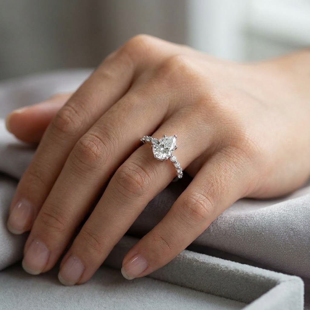 【#308】925 Sterling Silver Pear Cut Moissanite Ring Sparkling Teardrop Engagement Ring for Women Fine Jewelry