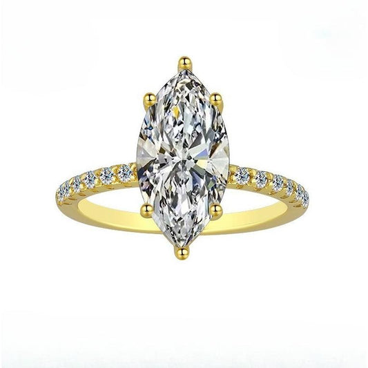 【#110】925 Sterling Silver 2/3CT Marquise Cut Synthetic Moissanite Ring