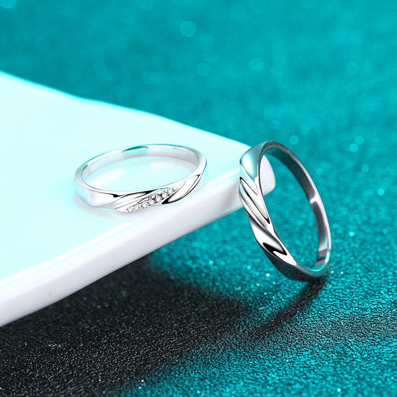 [New Arrival T14] 925 Sterling Silver Couple Rings Luxury Twisted Design Promise Rings for Lovers Jewelry Gift Set (1 Pair)