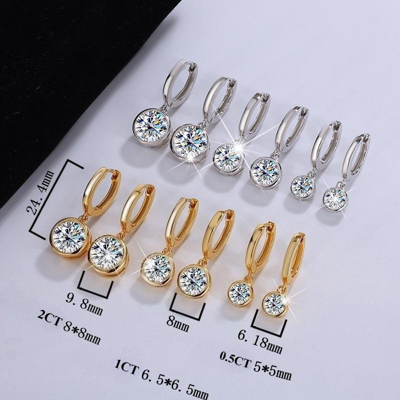 【#2】925 Sterling Silver Bezel Setting Moissanite Dangle Earrings