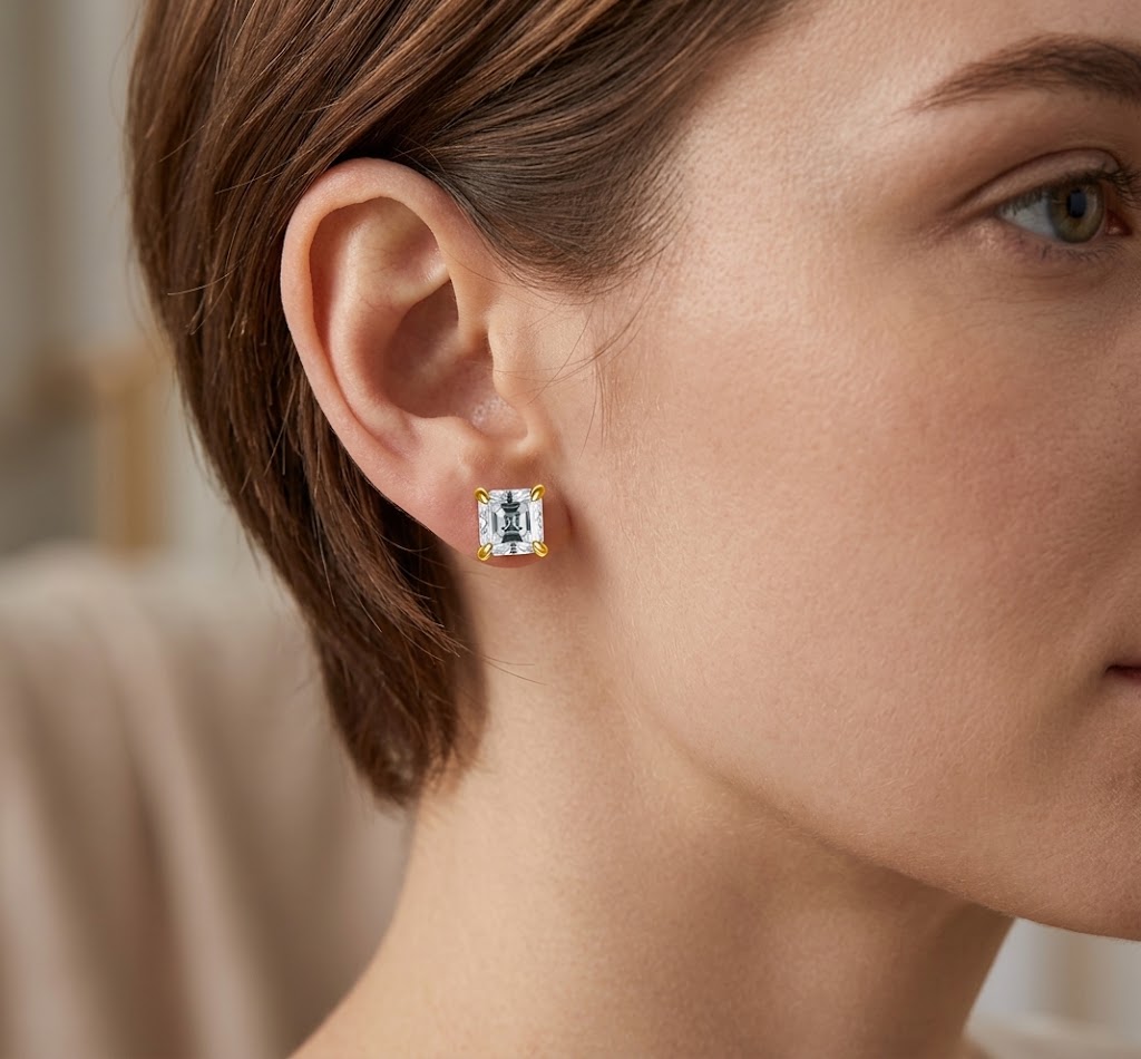 【#327】S925 Sterling Silver Moissanite Stud Earrings Square Cut Sparkle Fine Jewellery for Women Gift