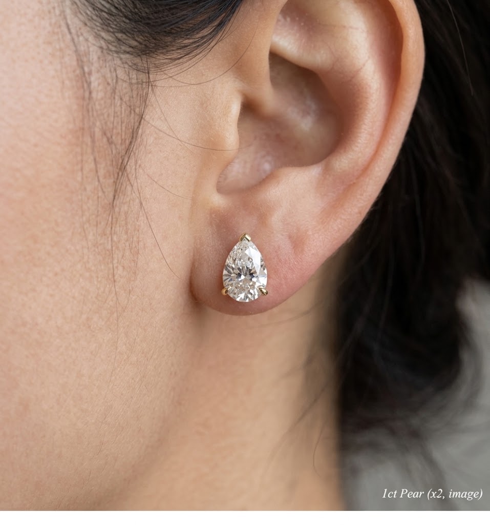 【#332】925 Sterling Silver Pear Cut 1ct  Moissanite Stud Earrings Sparkling Solitaire Ear Jewelry for Women Birthday Anniversary Gift